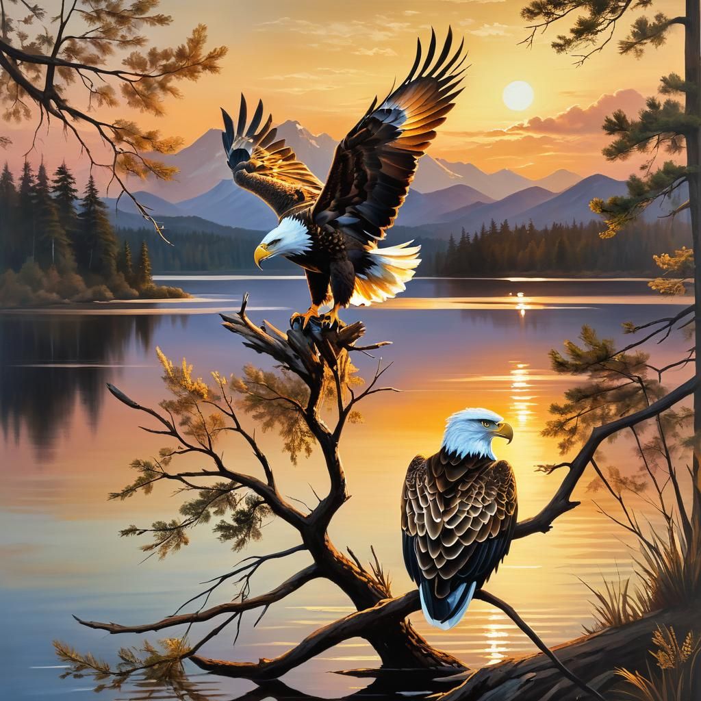 Eagle at Sunset: Naturalistic Oil Painting