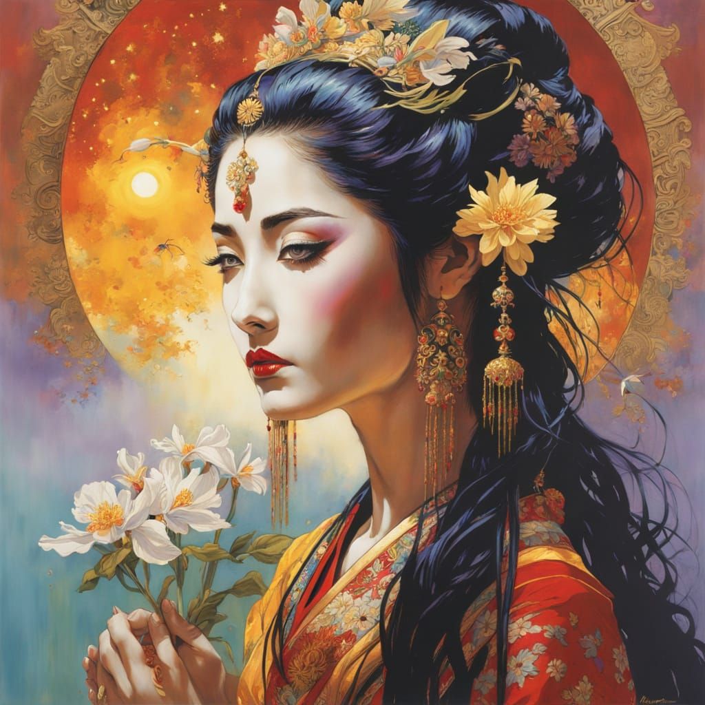 Ethereal Geisha in Celestial Wonderland