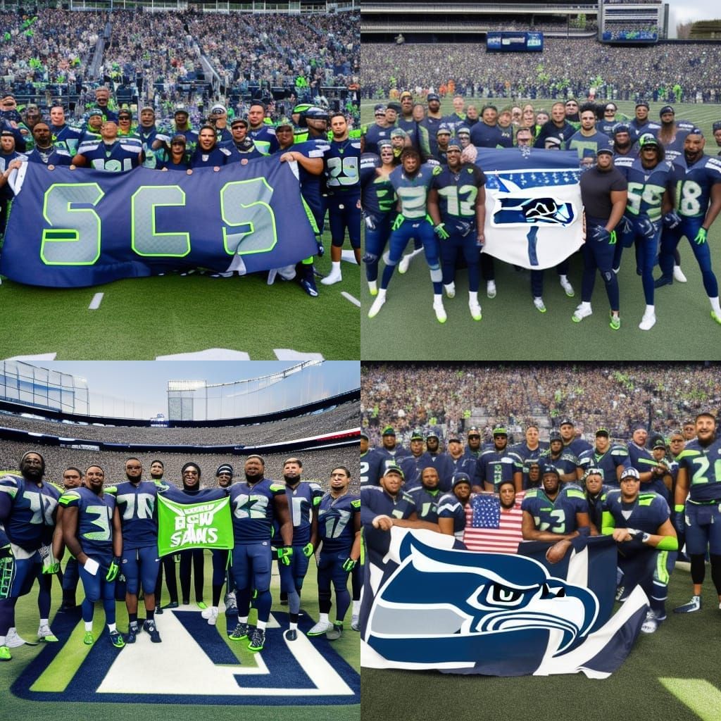 seattle seahawks football team standing for a picture holding a large