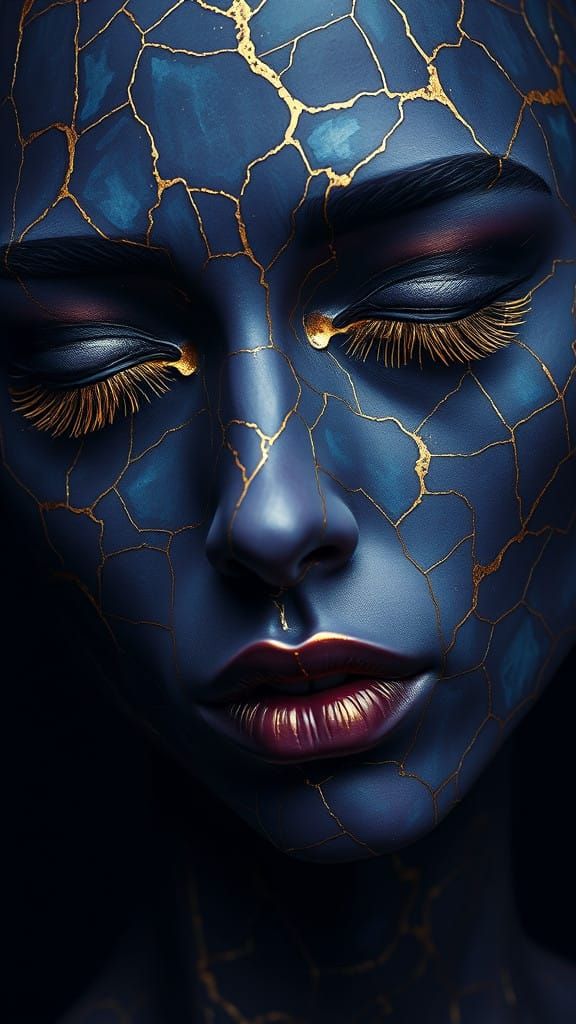 Celestial Beauty in Midnight Blue with Golden Accents