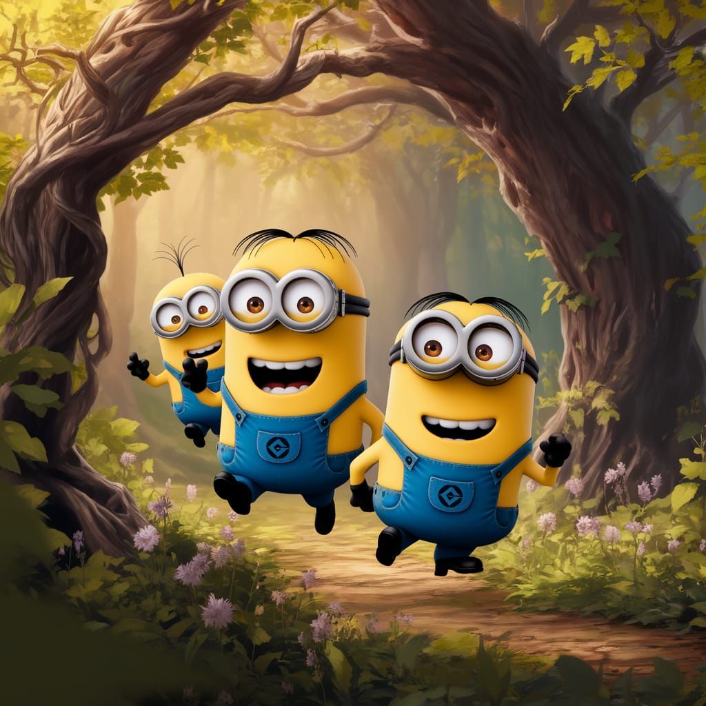 Mystical Minions in a Vibrant, Golden Forest