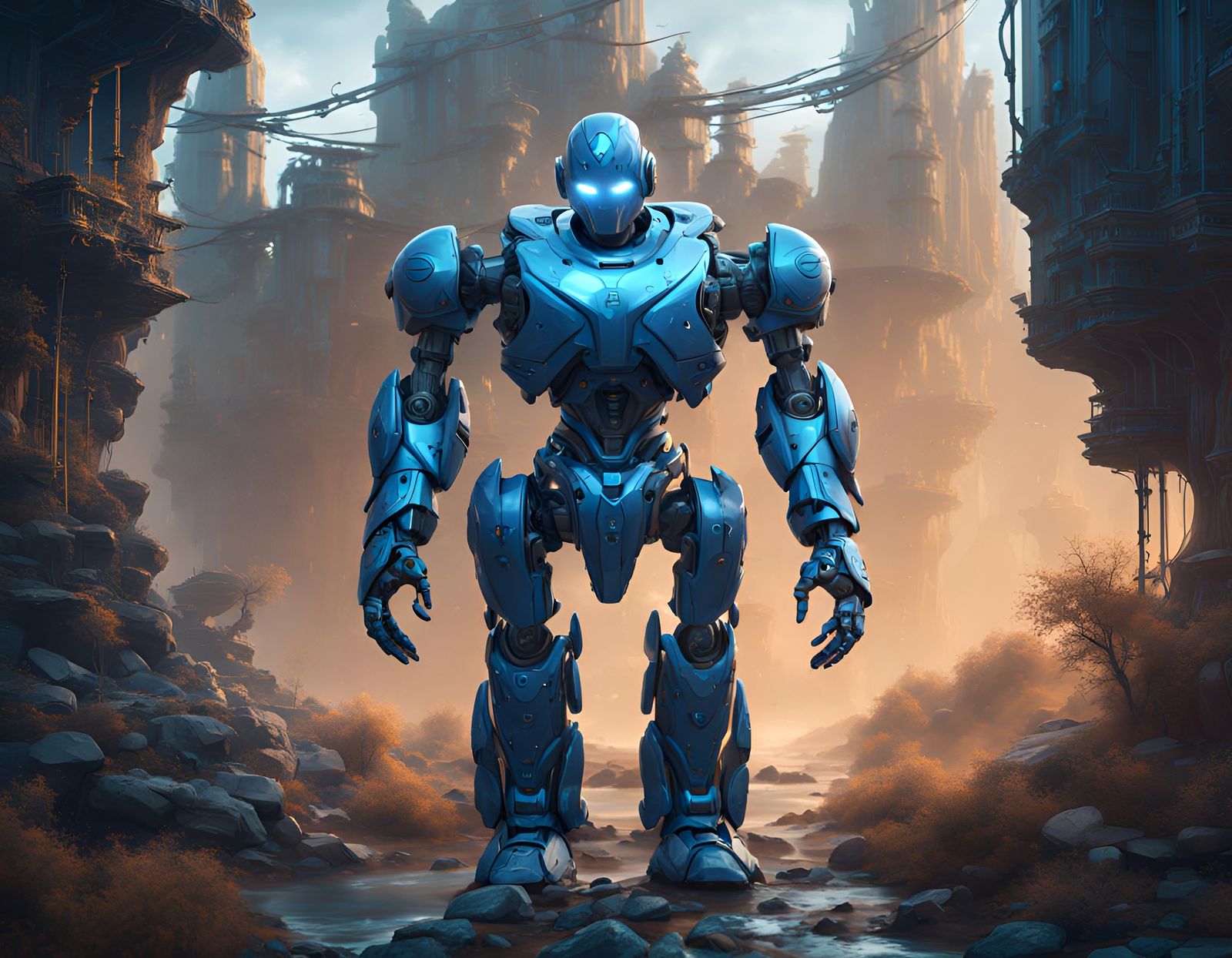 the blue robot, the blue cyborg - AI Generated Artwork - NightCafe Creator