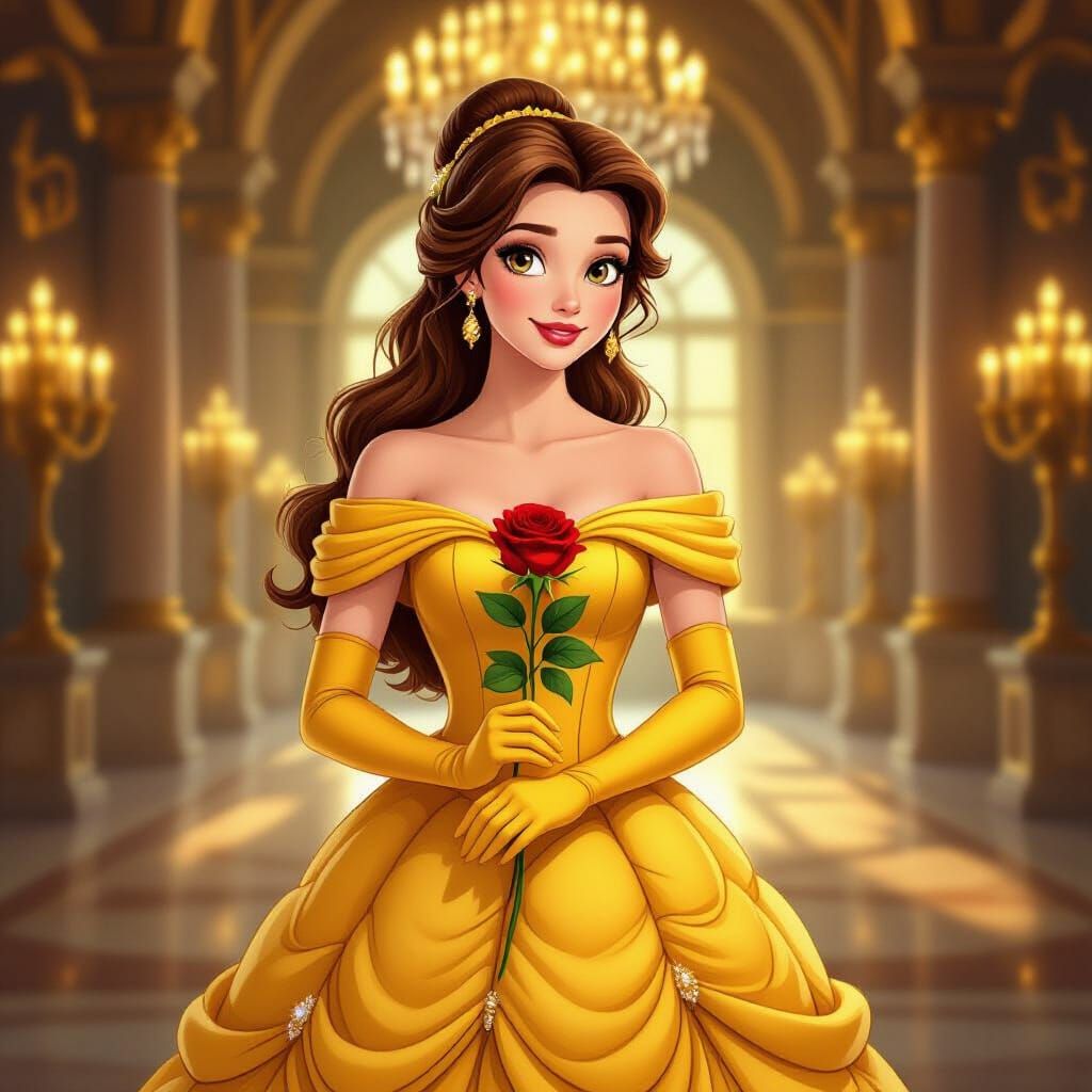 Belle-Inspired Princess in Ballroom with Rose