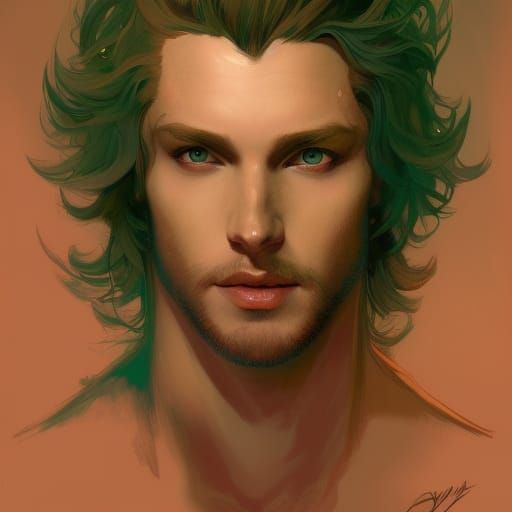 Handsome male dryad prince with red hair green eyes