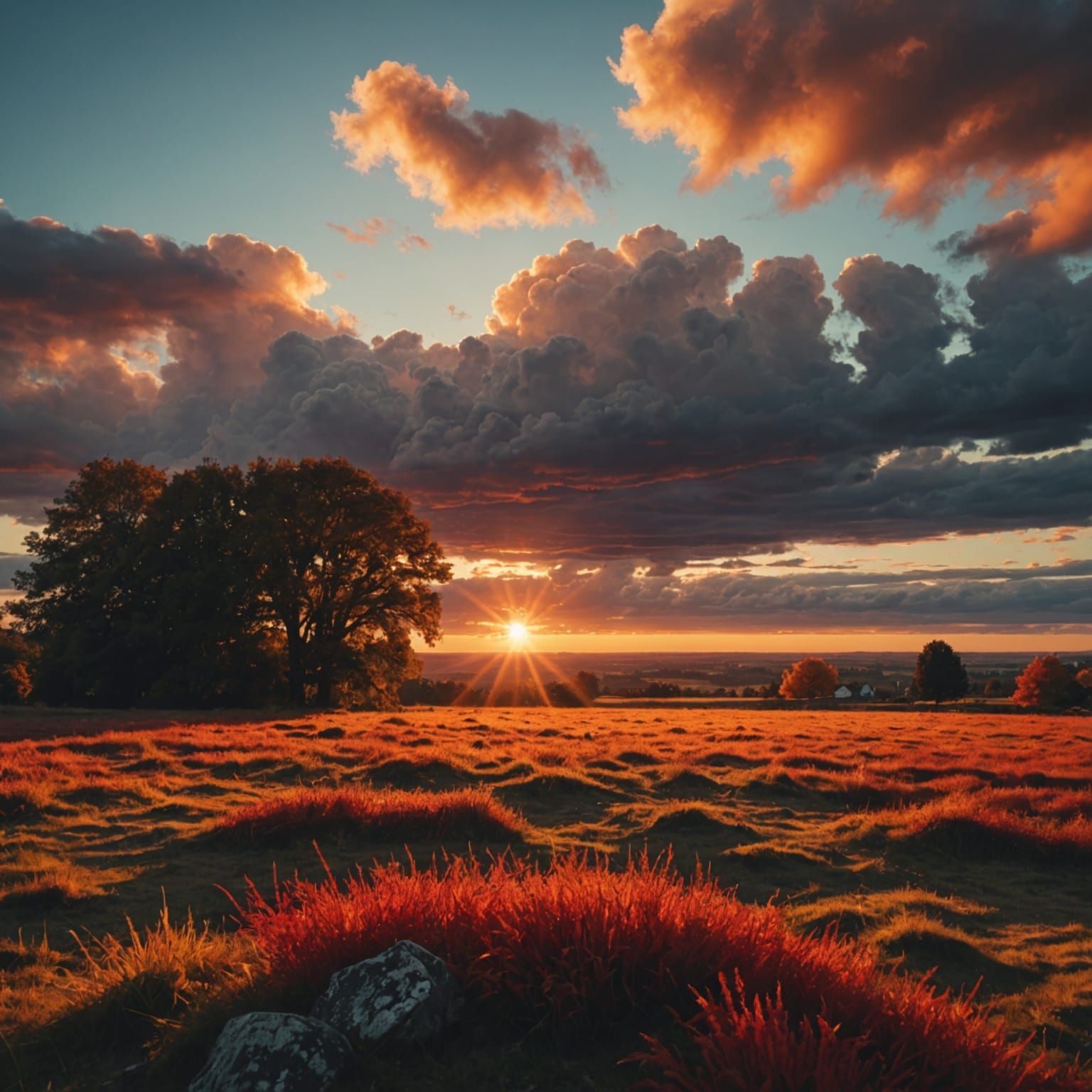 crimson sunset at the edge of the world in the village of autumn warm colors cool colors hyperrealism ...  by @nellochka