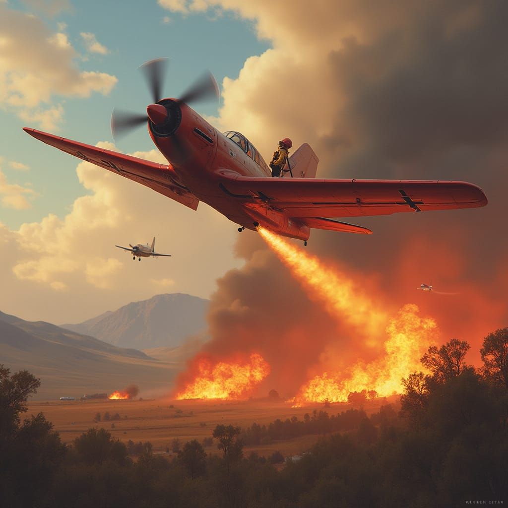 Firefighting Plane Extinguishes Flames in a Rural Landscape