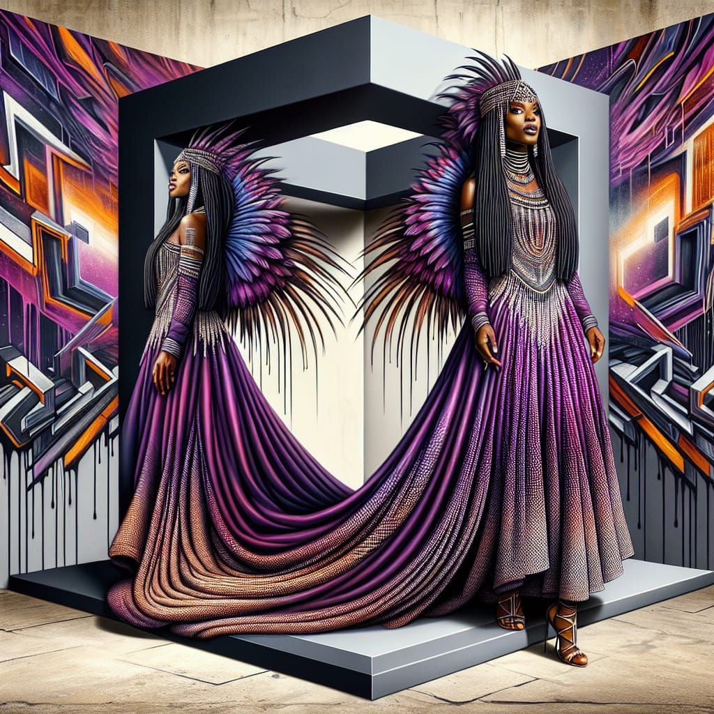 Life-like, a African woman with long black hair with a purpl...