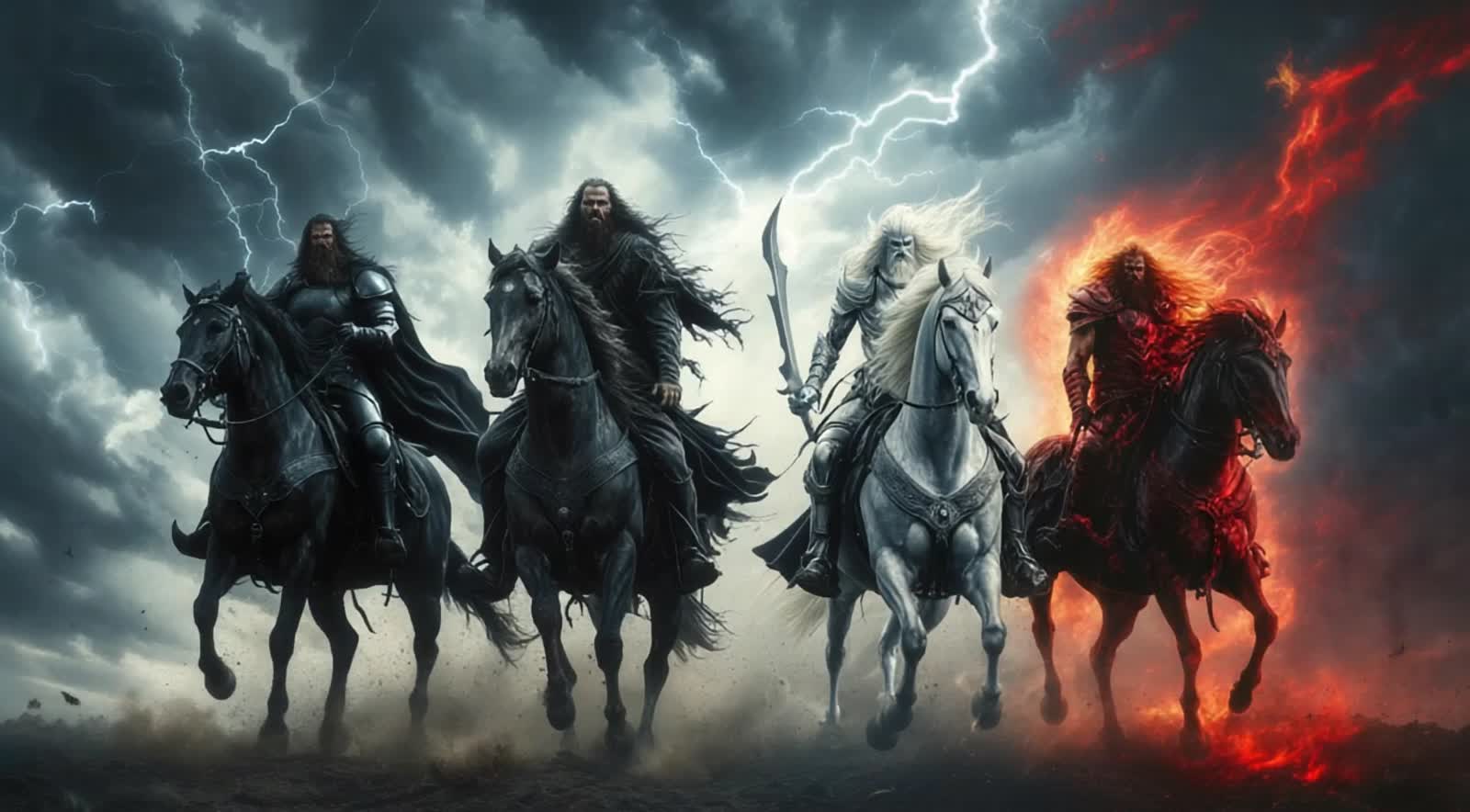 The Four Horsemen of the Apocalypse riding through the sky