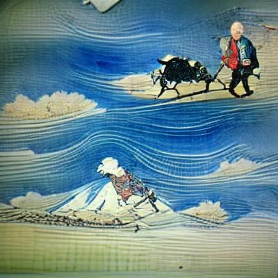 An old samurai on his way home hokusai