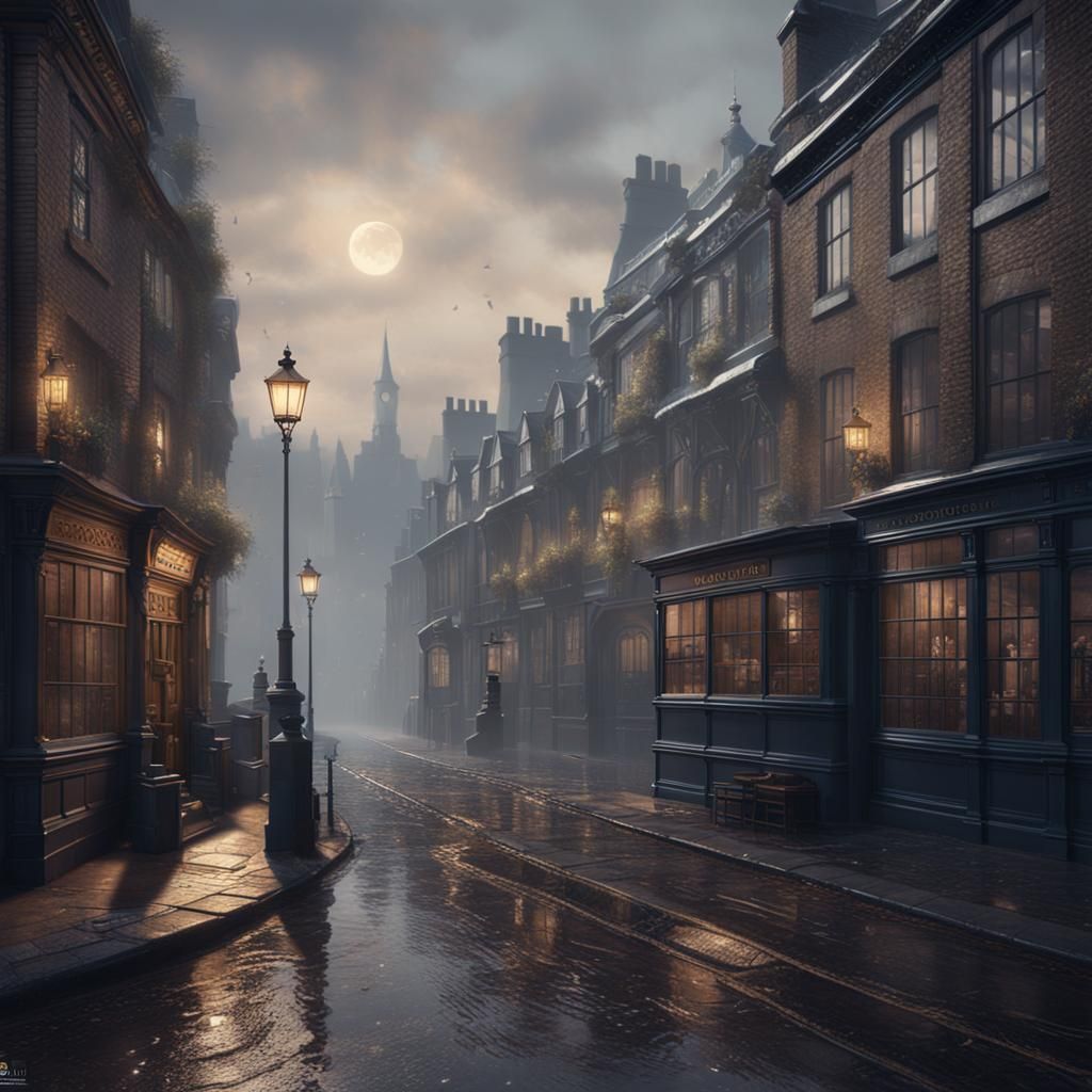 1880s misty London street