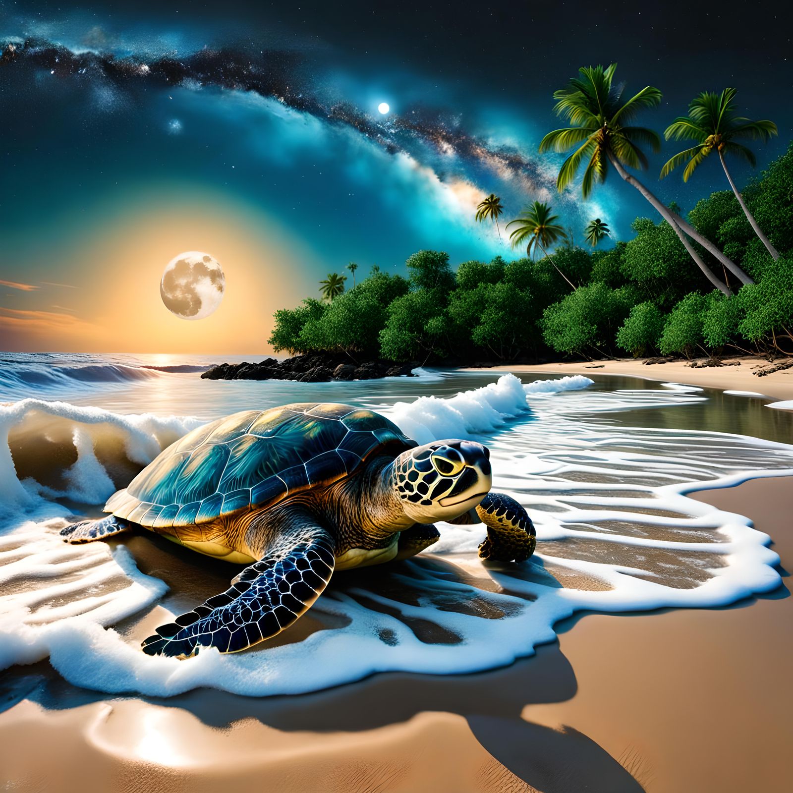 Full Moon Rising Over Sea Turtle IV - AI Generated Artwork - NightCafe ...