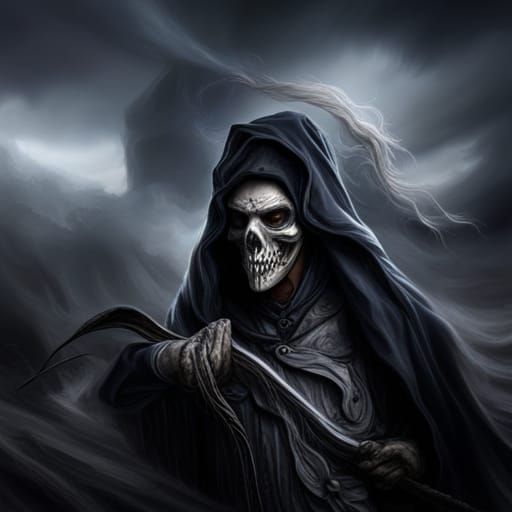 Grim reaper, black smoke coming from mouth, scythe, detailed, ultra ...