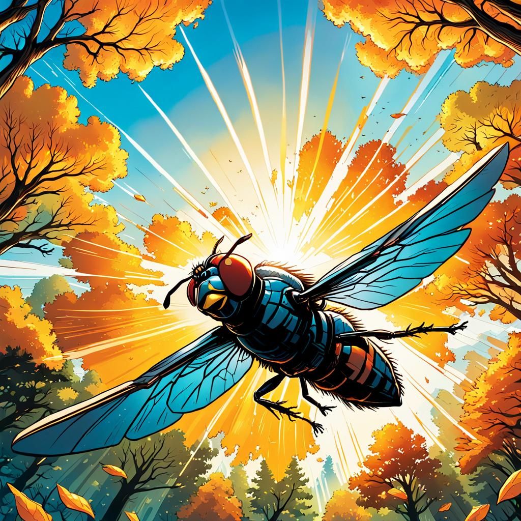 Fly Soaring in Comic Book Art Style