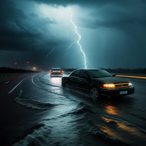 Dramatic Flash Flood on Highway in Film Still