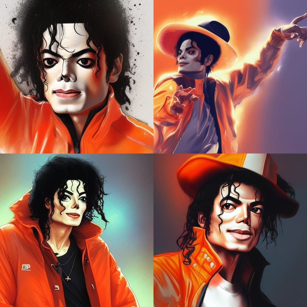 michael jackson beat it dancing pose orange jacket - AI Generated ...