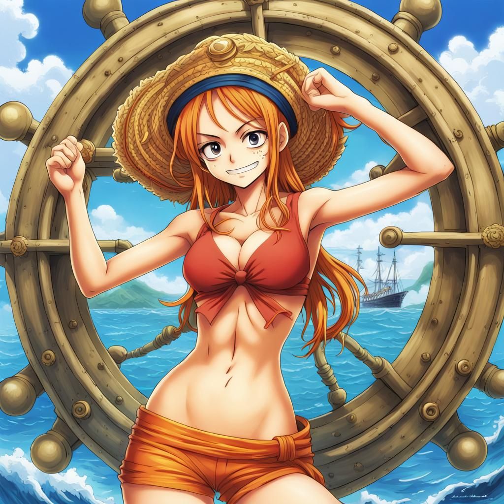 detailed Nami, One Piece, compass, by artist 