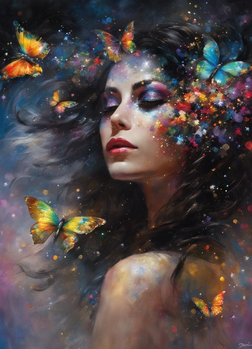 Woman with glitter and butterflies