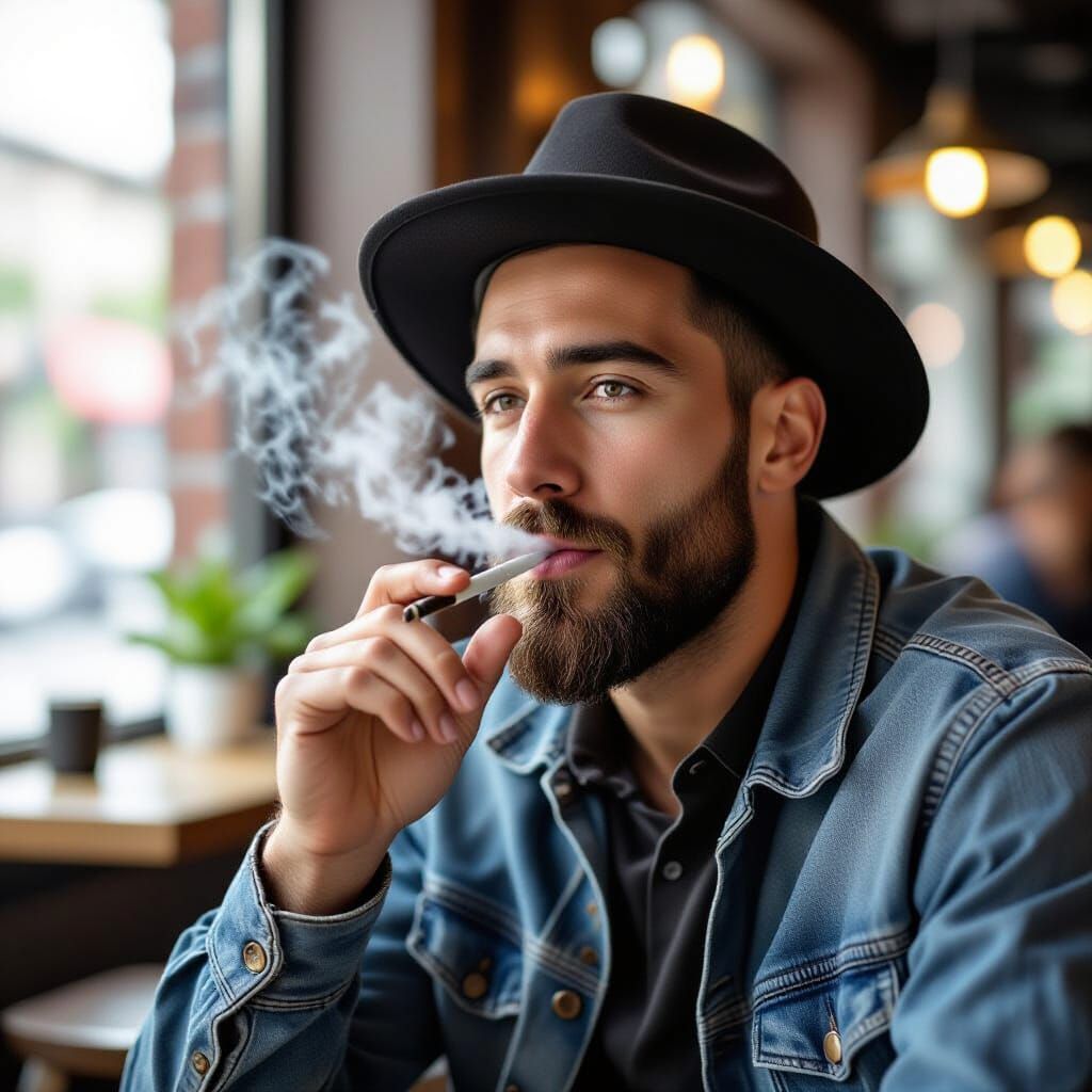 Man Blowing Smoke Hearts from Cigarette