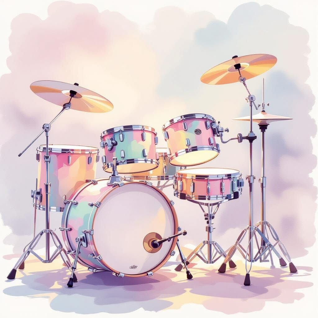 תופים לצלילי מוזיקה בצבעי פסטל עדינים