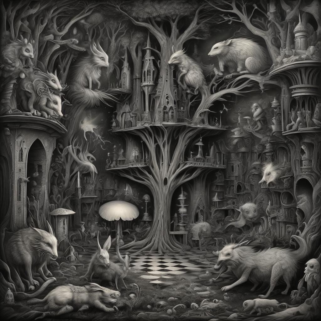 Leonora Carrington style art piece, Alice in Wonderland, sur...