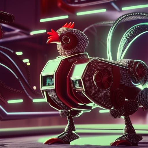 Robot chicken, rooster, fowl, cute, 
8K resolution, Cinema 4...