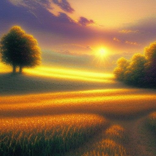 Dreamy Sunset wheat field golden hour