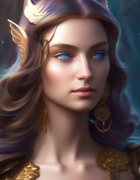 Attractive Angelic Elven Goddess with Striking Blue Eyes - AI Generated ...