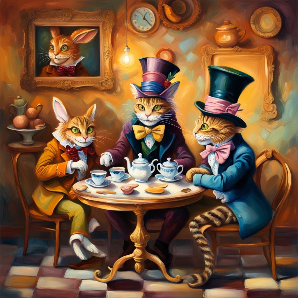 Mad Hatter's tea party inside a teacup