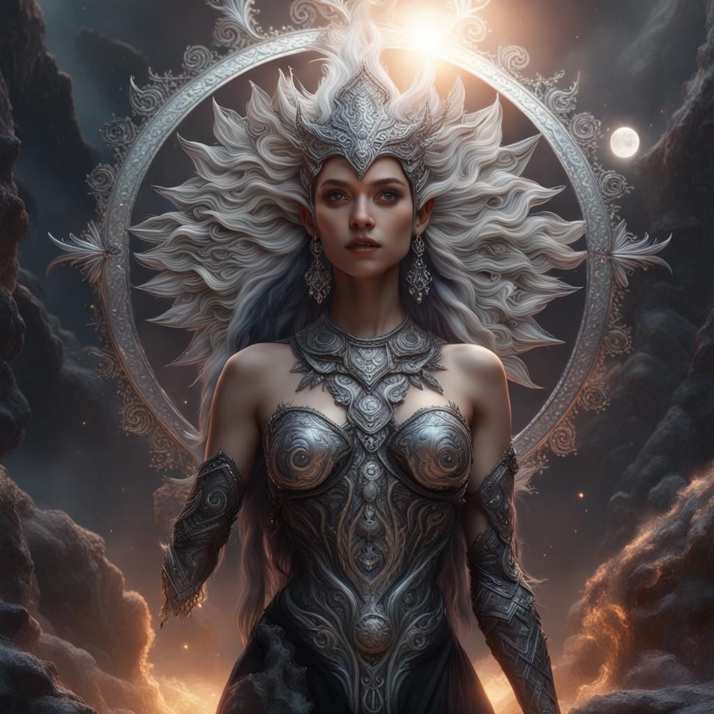 etheral sun and moon goddess black and silver themed