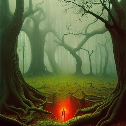 Horror Face Oak Tree in a Realistic Forest
