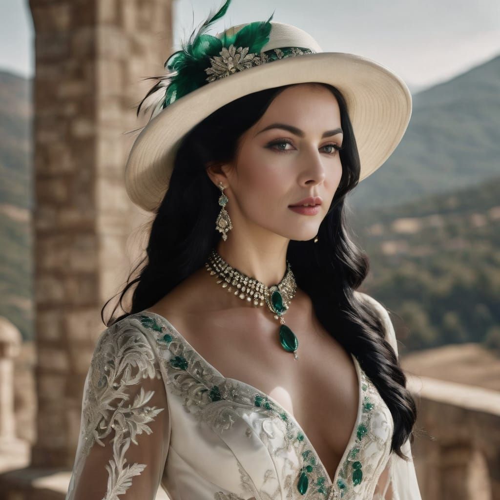 An attractive female aristocrat with long straight black hai...