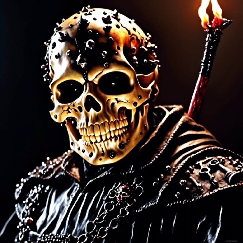 hyperdetailed dynamic lighting hyperrealism photorealism Jason Voorhees <lora:Demon skull:1.0>