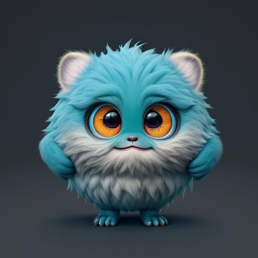 A unique creature, cute, fluffy, big chibi eyes.