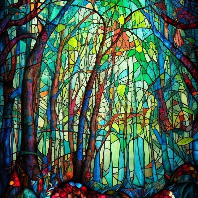 Stained Glass Enchanted Forest - AI Generated Artwork - NightCafe Creator