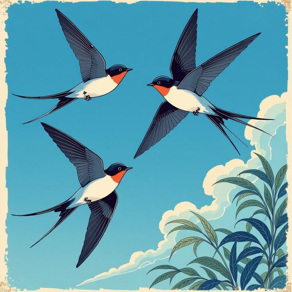Un cielo azzurro con rondini stilizzate in volo