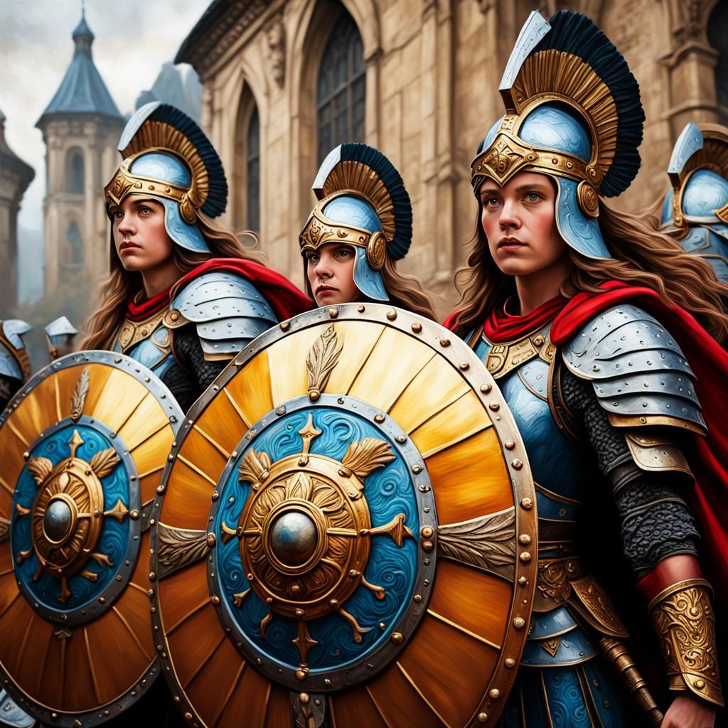 Photograph, multiple Valkyrie  ornate shields, beautifully s...