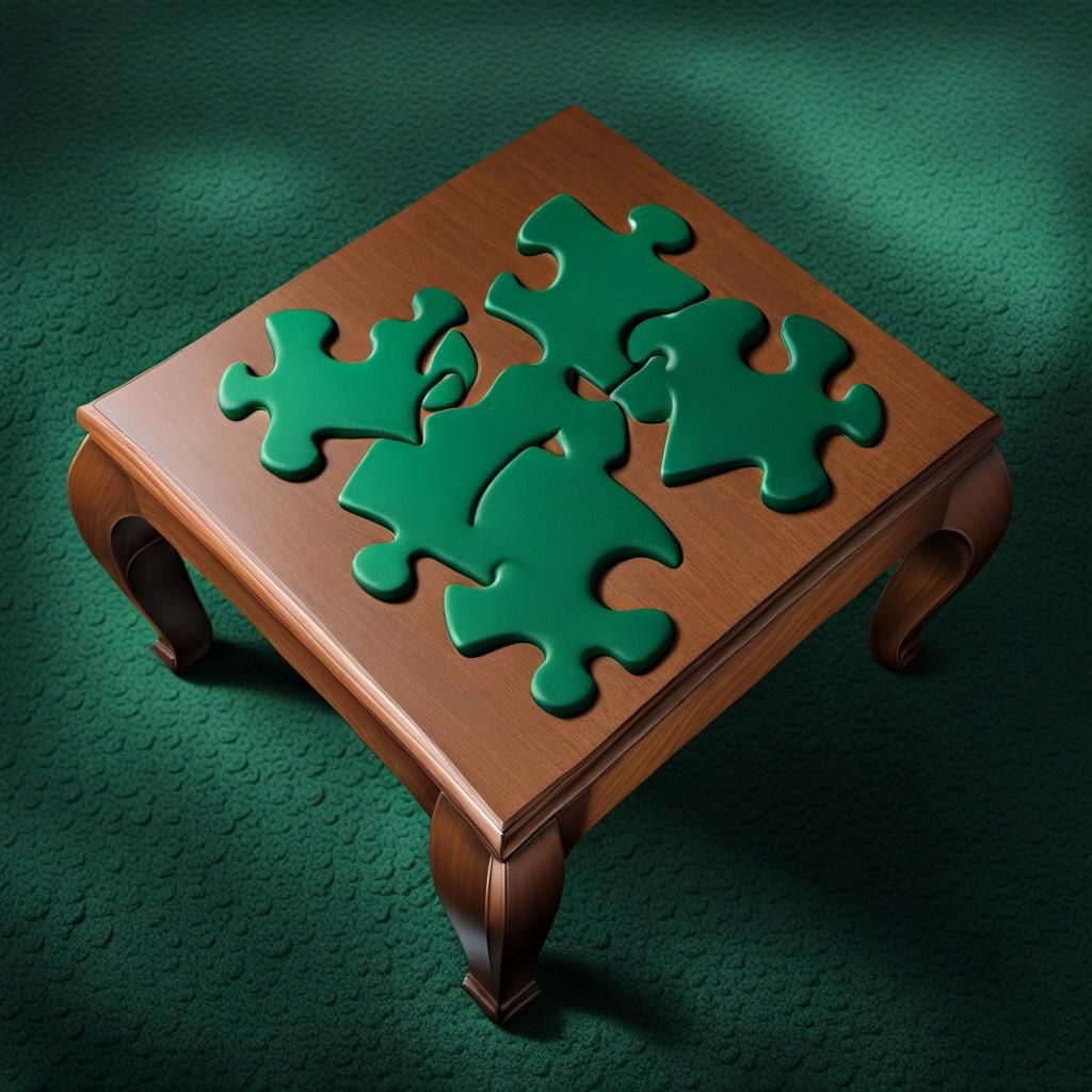 Malachite Green Puzzle Pieces on a Low Table