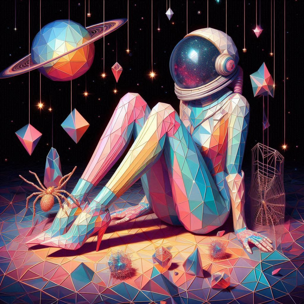 geometric low poly fractal 70s 80s sci-fi art hajime sorayam...