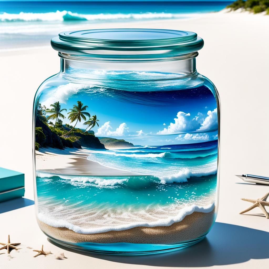 a glass jar sitting forgotten on a teenager's desk, inside i...