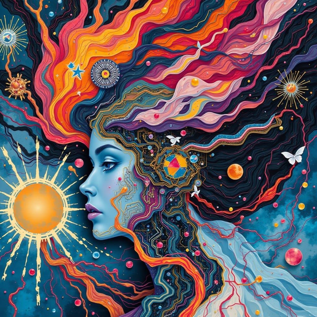 <lora:Weird:1.0> split canvas, the girl on the left, dreamy surrealist compositions, twisted branches, flowing fabrics, photography installa...