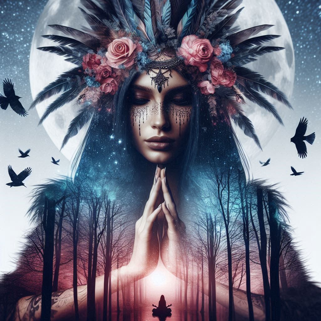 double exposure beautiful fantasy DALL-E 3 portrait landscap...