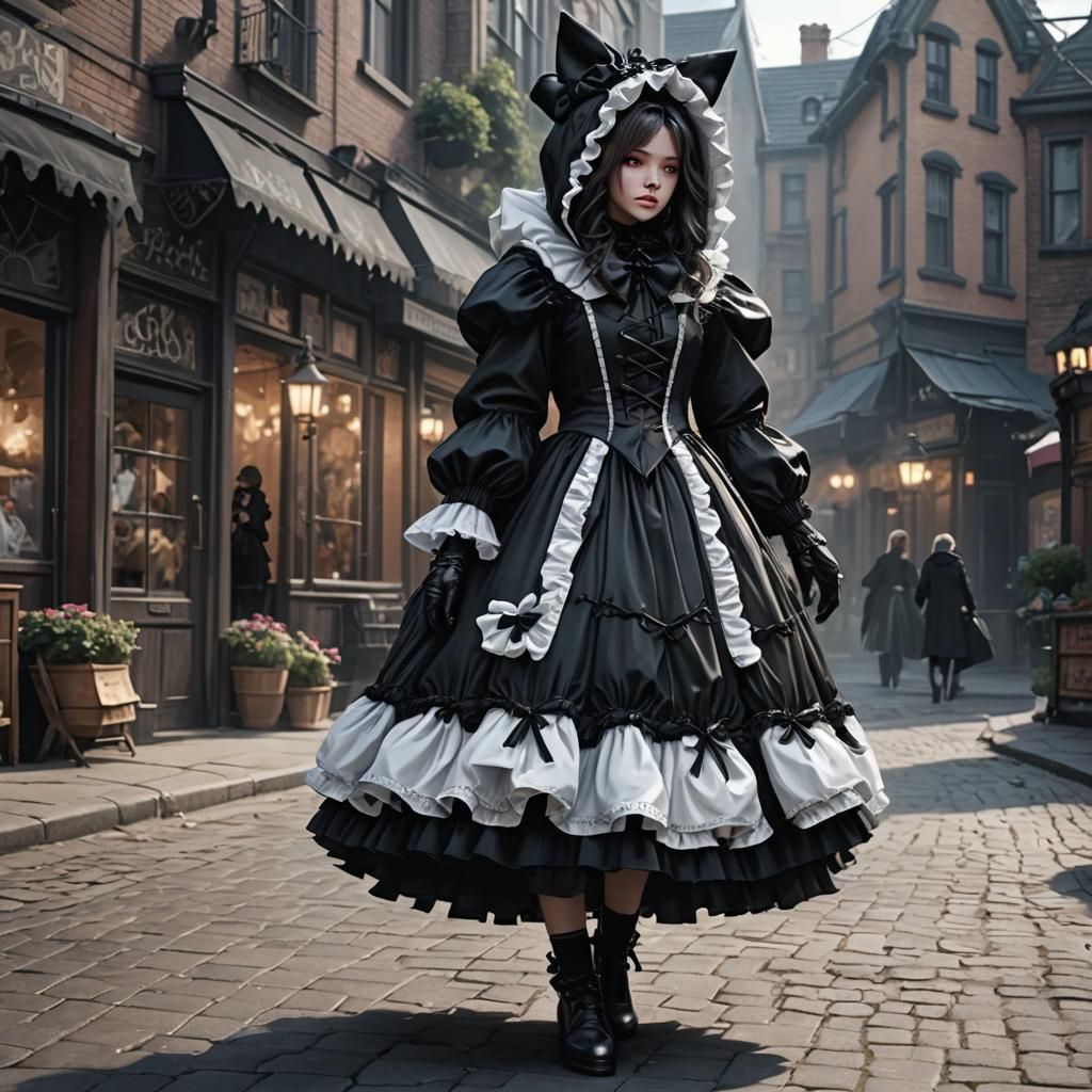 Woman in Massive Gothic Lolita Dress, Dark Fantasy Art