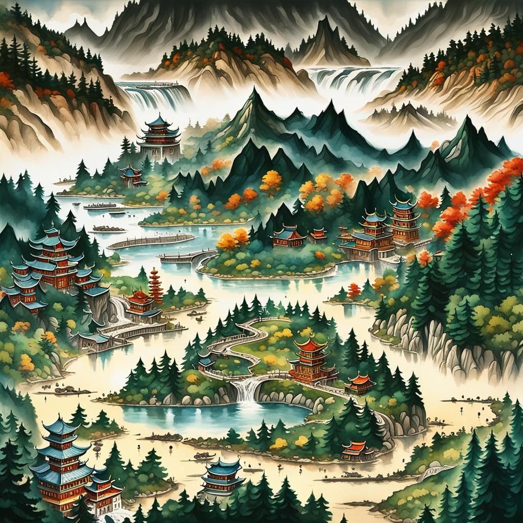 korean folk painting + china painting + oriental + ink drawi...