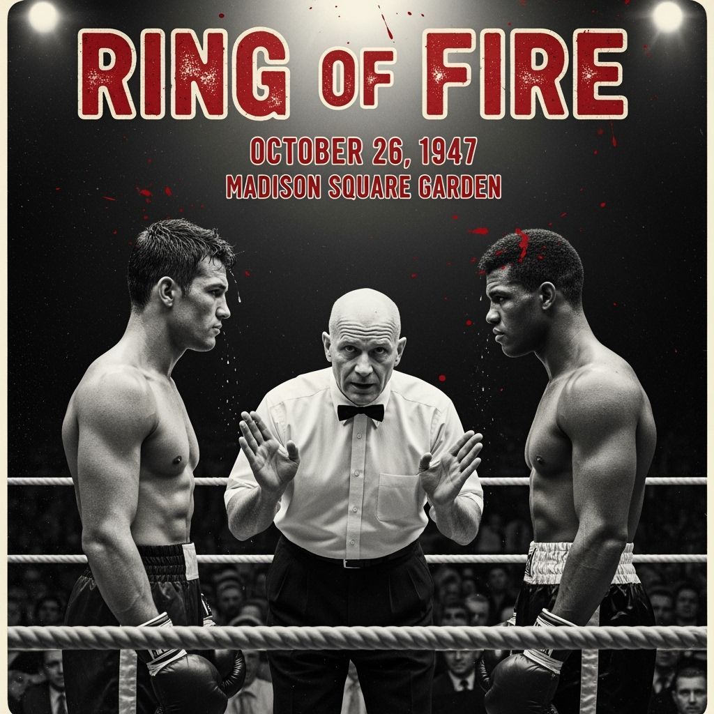 A vintage boxing match poster capturing the raw energy of a 1940s bout. Two muscular boxers glare at ...  by @Lynn Kopelke