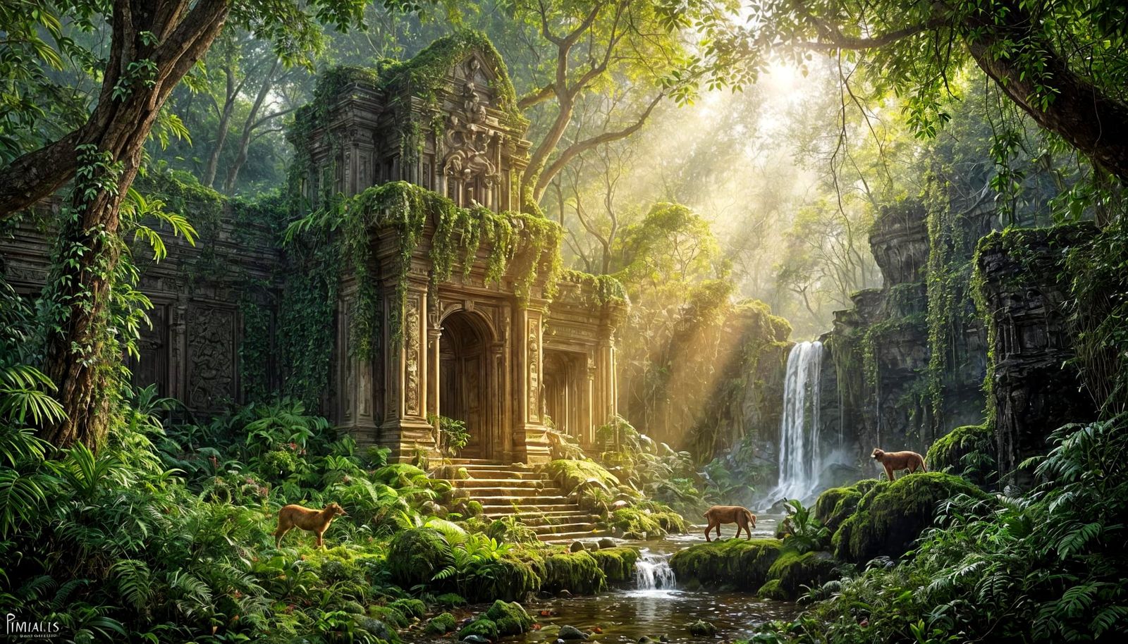 A dense scene of jungle ruins  by @Carlos