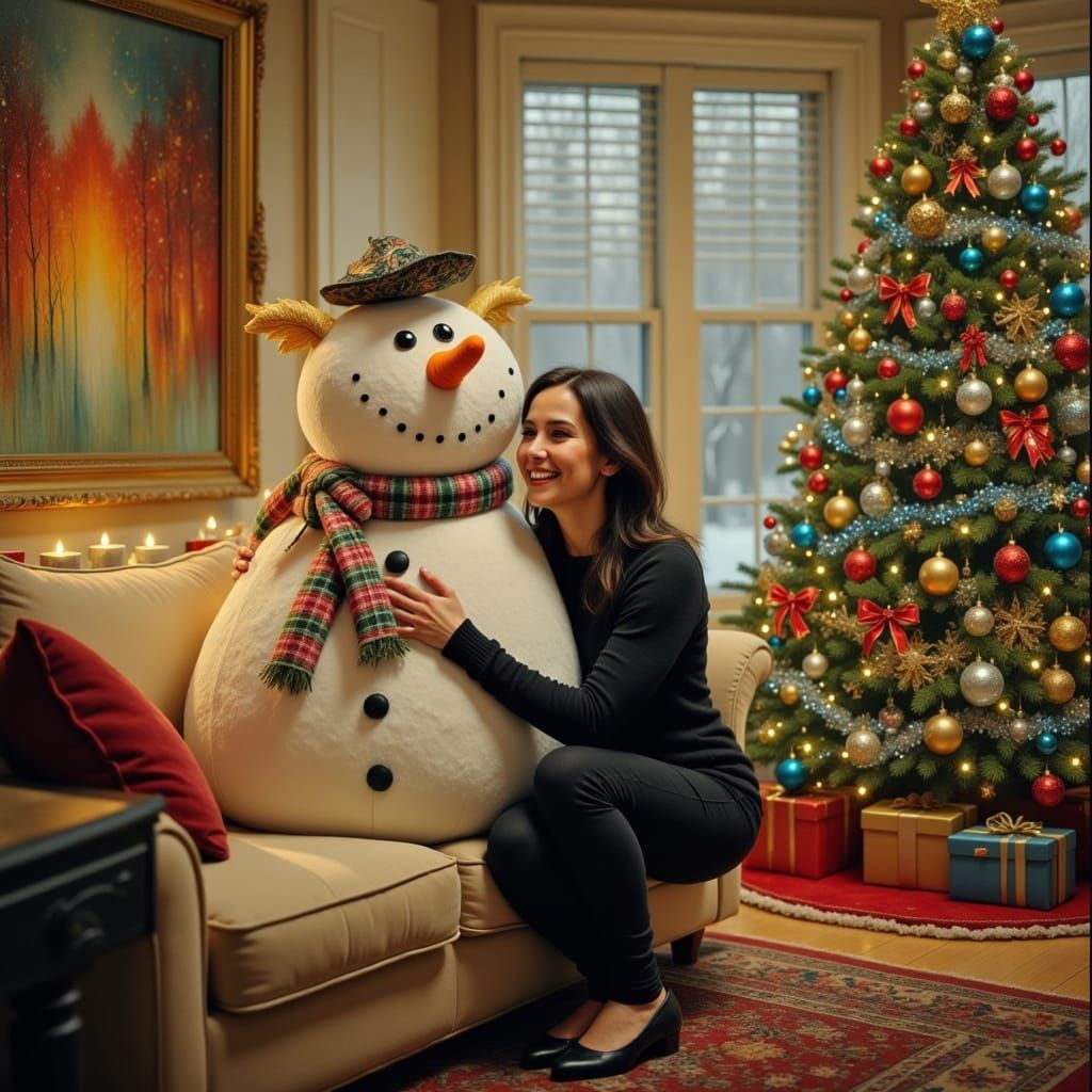 "Dreaming of a White Christmas"

<lora:CHRISTMAS FLUX:1.0> <lora:Holiday Magic:1.0> A warm, intimate interior scene depicting a fair-skinned woman, 40s, with dark, shoulder-...