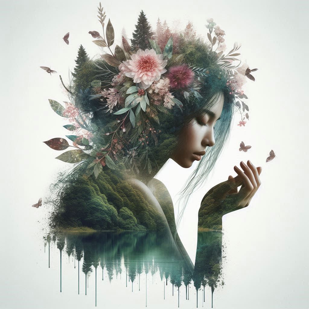 double exposure beautiful fantasy DALL-E 3 portrait landscap...