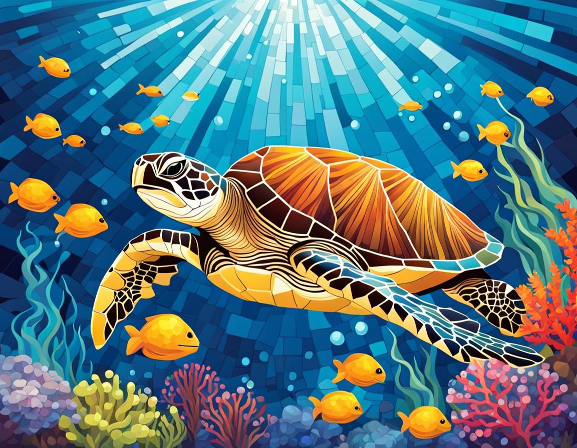 A mosaic sea turtle in a vibrant underwater world - AI Generated ...