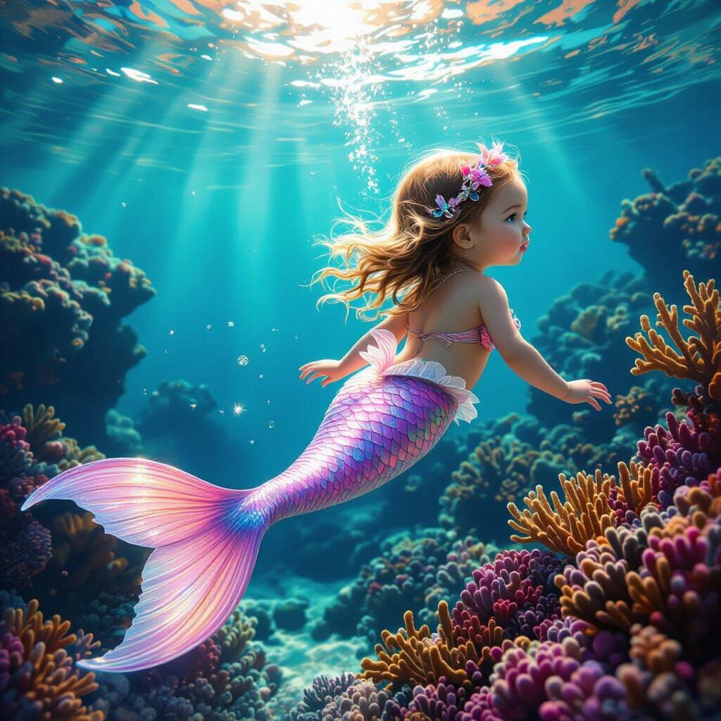 Uma bebezinha series com Uma cauda longa e Rosa com muito brilho (realista) 
