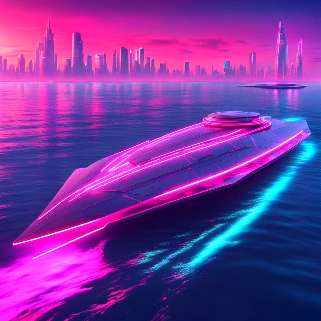 Unconventional Super Futuristic Boat on a wide open ocean wi...